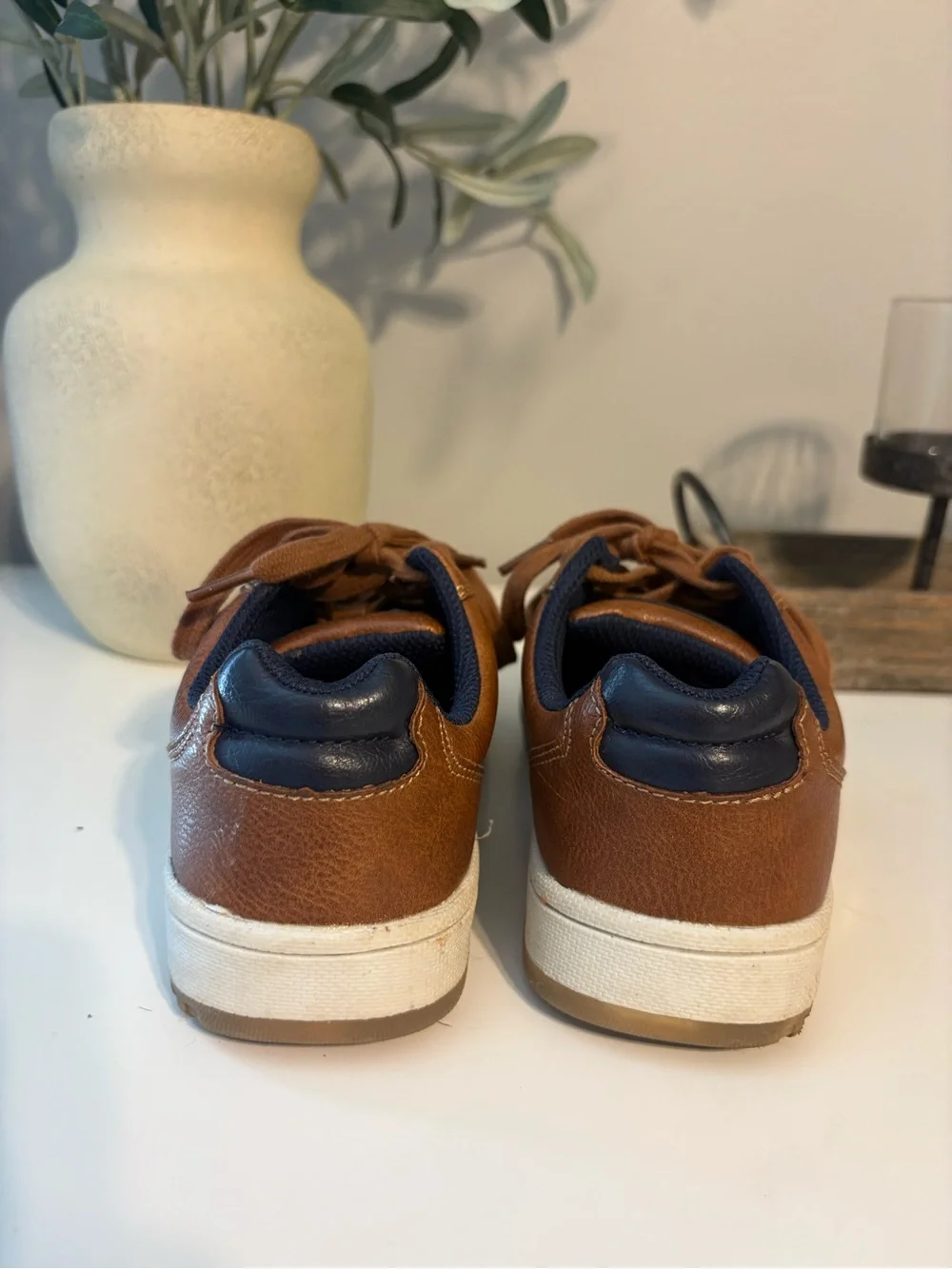 Kids Casual Brown Leather Sneakers